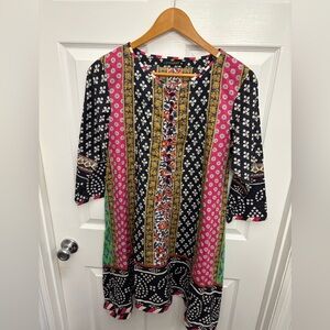 Limelight Floral and Geometric Cotton Boho Festival Tunic Dress, Women’s Sz M